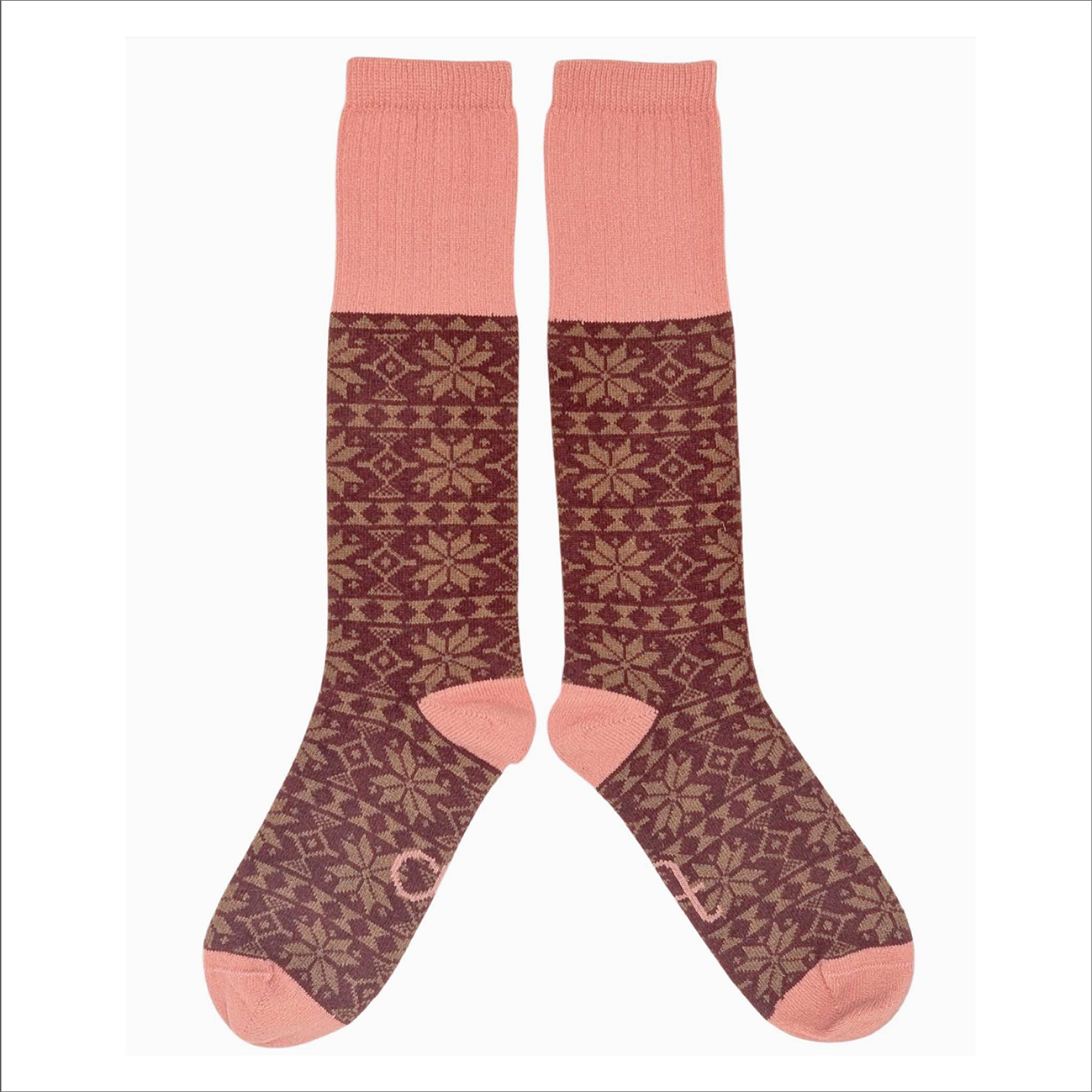 Catherine Tough - Lambswool Women's Plum & Pink Fair Isle Lambswool Knee Socks