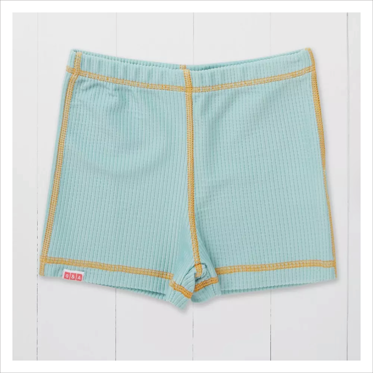 Grass + Air Rash Vest - Pistachio Ribbed Kids Shortie Swim Shorts