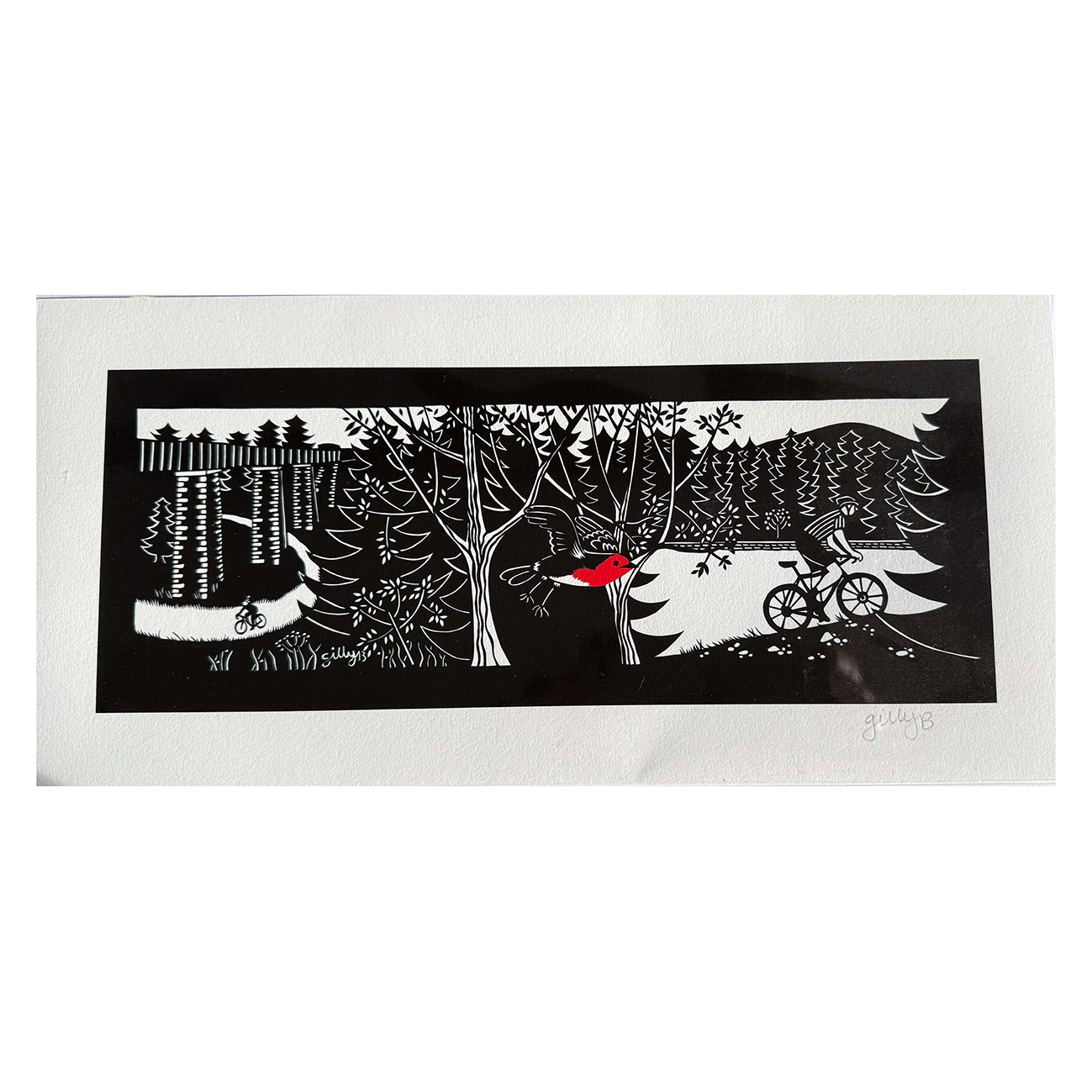 Gilly B Print - Aberfoyle with Robin + Bike