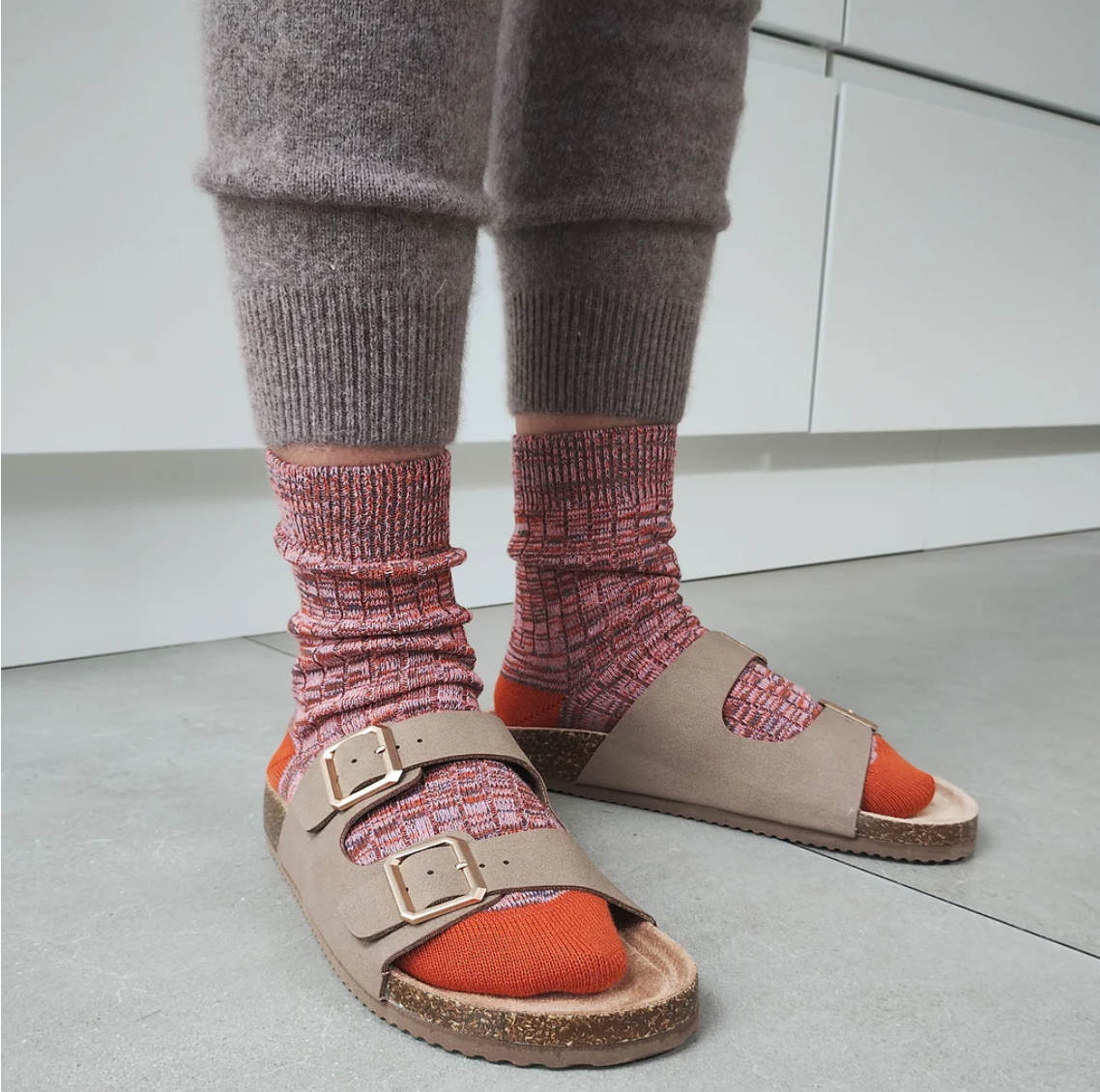 Catherine Tough Marl Cotton Socks - Red / Pink