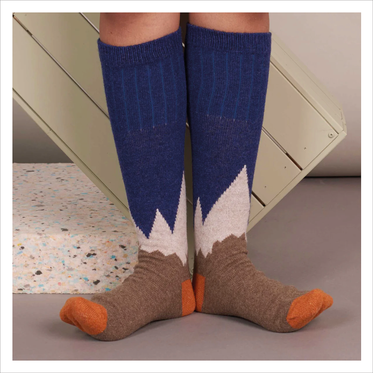 Catherine Tough - Women's Navy & Orange Mountain Lambswool Long Socks
