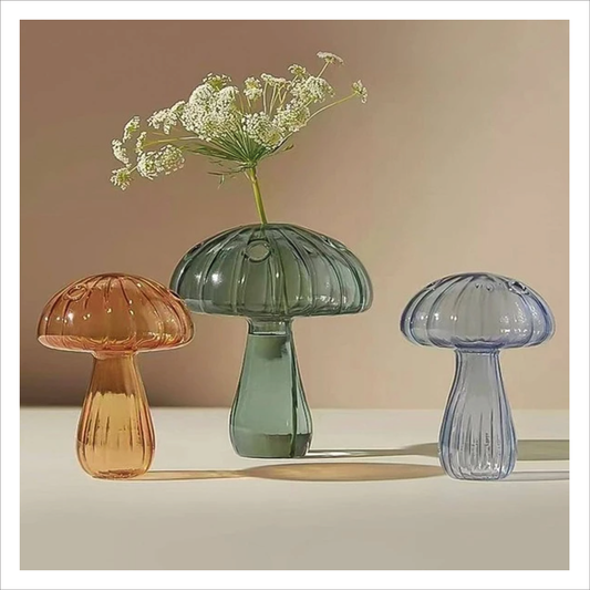 Glass Mushroom Vase - Blue