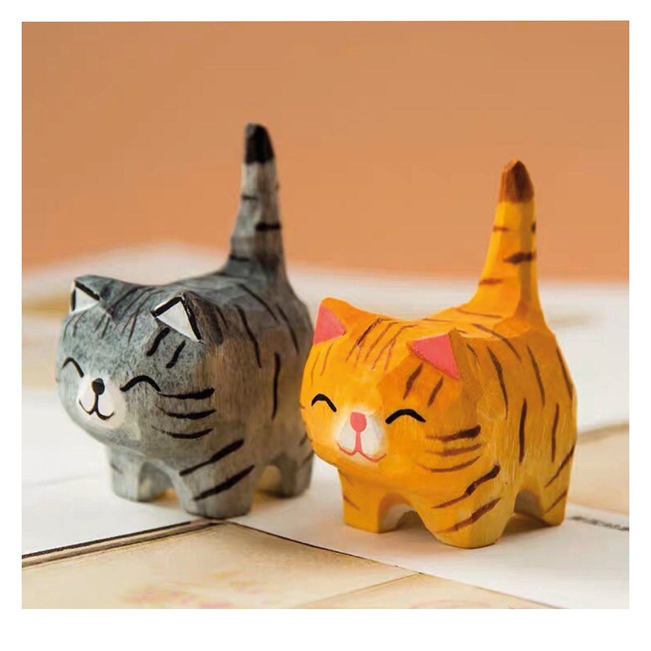 Hand Carved Pussy Cats