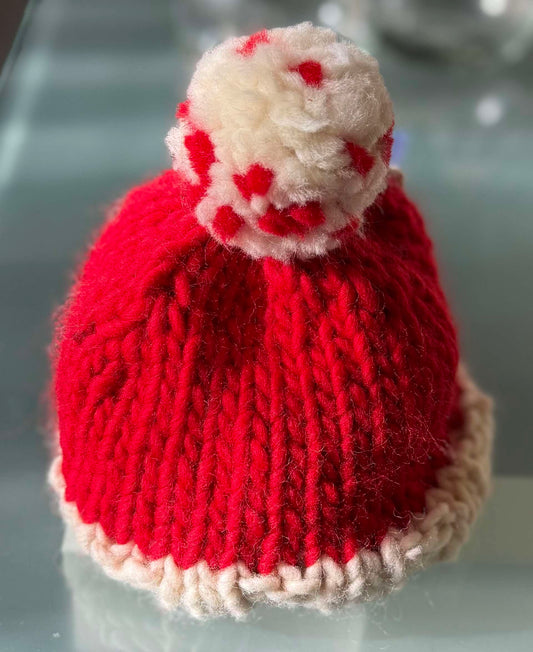 Merino Bobble Hat - red/cream