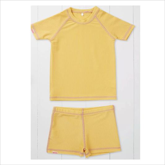 Grass + Air - Ochre Ribbed Kids Shortie Swim Shorts