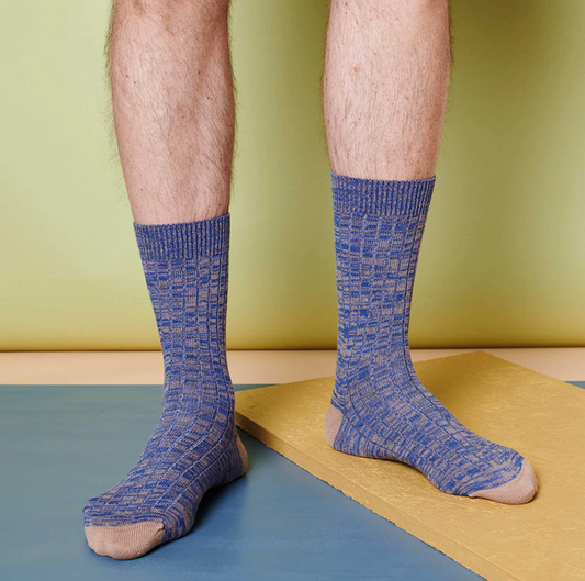 Catherine Tough Marl Cotton Socks - Blue / copper