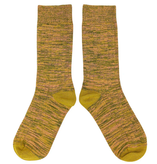 Catherine Tough Marl Cotton Socks - Khaki / Lime / Peach