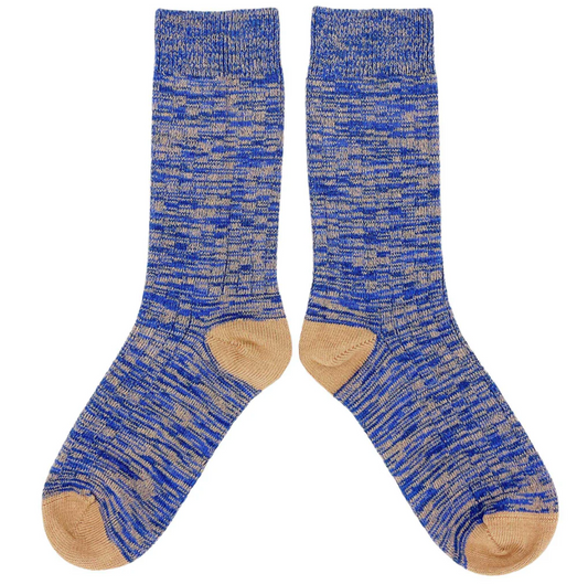 Catherine Tough Marl Cotton Socks - Blue / copper