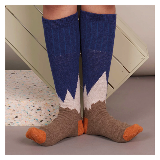 Catherine Tough - Women's Navy & Orange Mountain Lambswool Long Socks