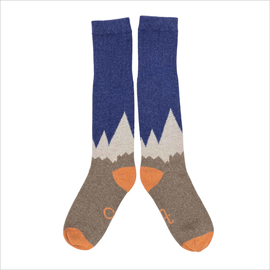 Catherine Tough - Women's Navy & Orange Mountain Lambswool Long Socks