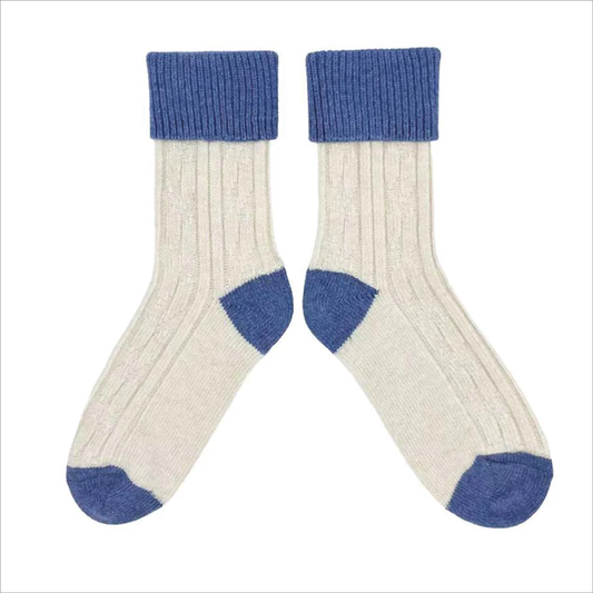 Catherine Tough Women's Cashmere Socks - Cream / Blue