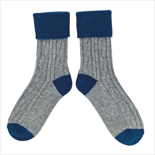Catherine Tough Women's Cashmere Socks - Teal / Grey