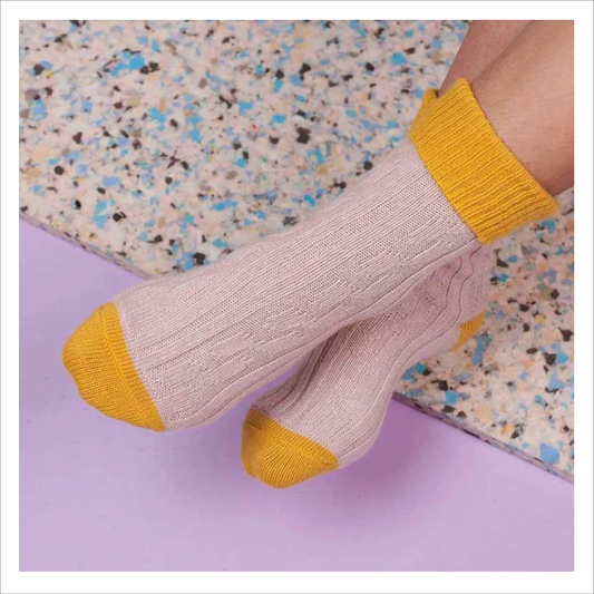 Catherine Tough Women's Cashmere Socks - Pink / Yellow