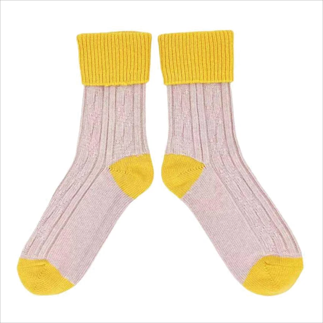 Catherine Tough Women's Cashmere Socks - Pink / Yellow