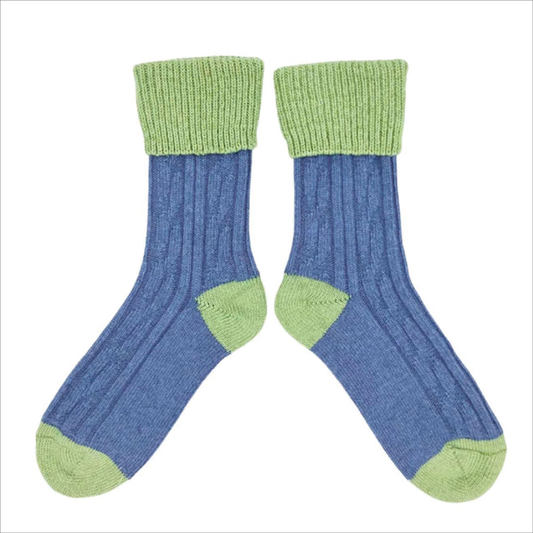 Catherine Tough Women's Cashmere Socks - denim / celery