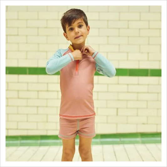 Grass + Air - Pistachio Ribbed Kids Shortie Swim Shorts