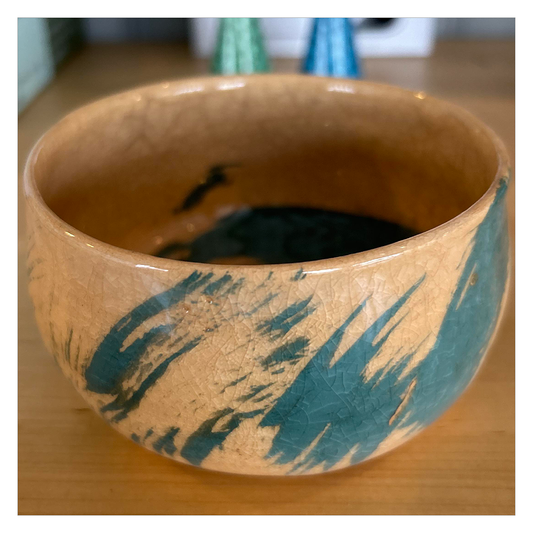 Hand Thrown Small Bowl - Blue Swoosh