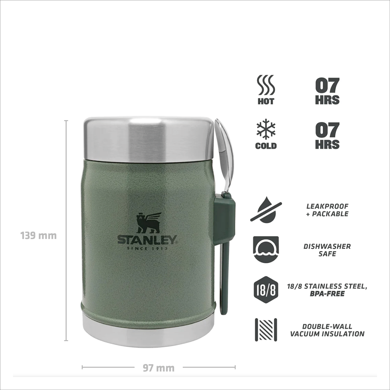 Stanley Classic Legendary Food Jar 0.4L Met Spork – Lunchbox Houdt 7 Uur Warm Of Koud Levenslange Garantie Dubbelwandige Isolatie Lekvrij Bpa Vrij Stanley Classic Legendary Food Jar 0.4L Met Spork – Lunchbox Houdt 7 Uur Warm Of Koud Levenslange Garantie Dubbelwandige Isolatie Lekvrij Bpa Vrij